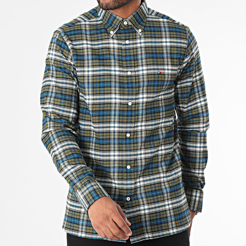 Chemise Manches Longues A Carreaux Brushed Tartan 2890 Vert Kaki Bleu Clair Blanc
