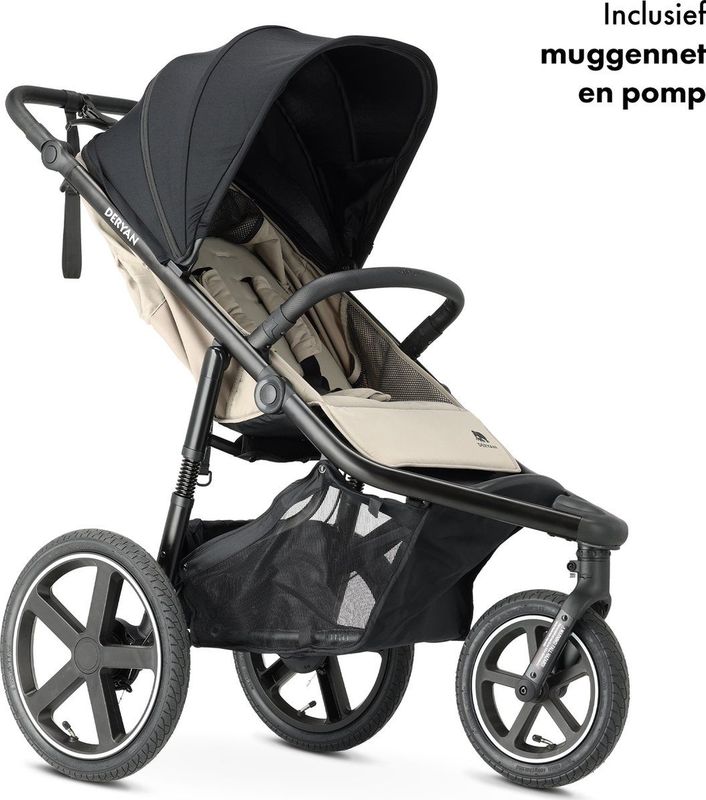 Deryan - Luxe Bolt - Hardloop Kinderwagen - Creme - Inclusief Muggennet en Pomp