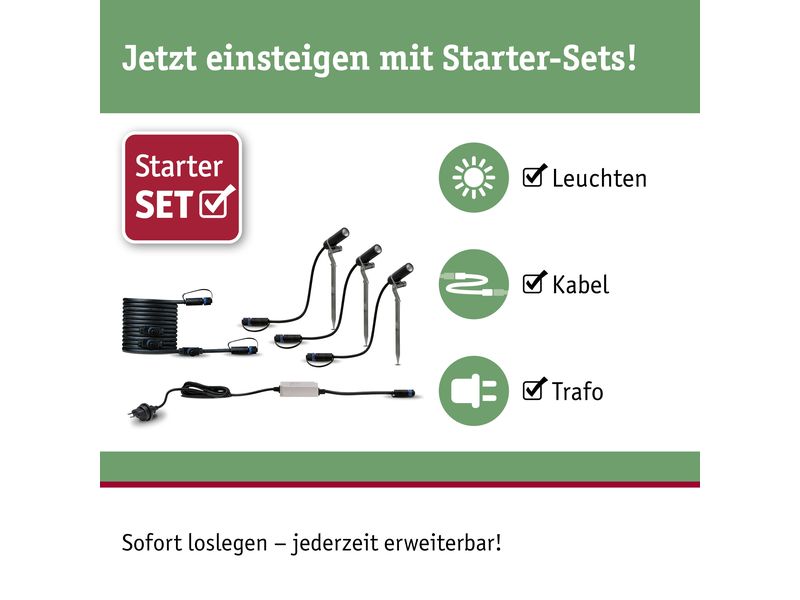 Paulmann Gartenspot Plug & Shine Plantini 45° 3000 K, Start Starterset für die unsichtbare Gartenbeleuchtung