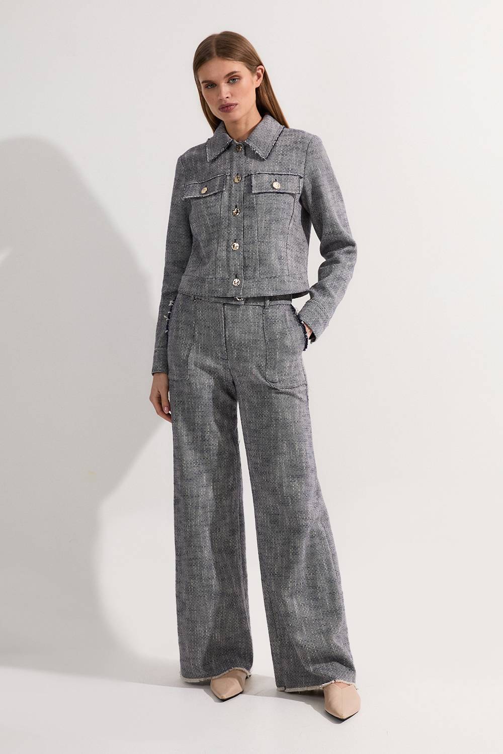 KarenMillen Pantalon droit sur mesure en tweed de printemps pour personnes de grande taille