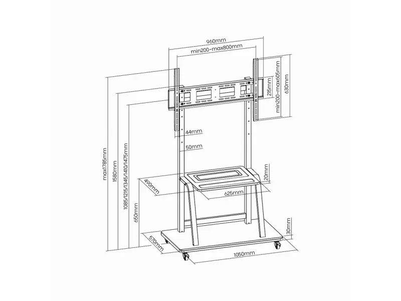 Gembird TVS-100F-01 - Vogn med hjul - for Tv - stål - sort - skærmstørrelse: 37