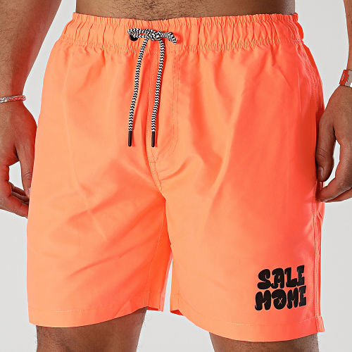 Short De Bain Tag Logo Orange Fluo Noir