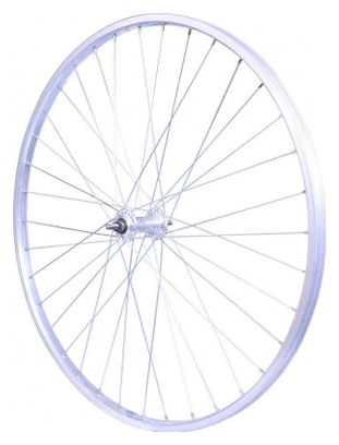 ROUE 26  VTT AVANT JANTE ALU SIMPLE PAROI ARGENT FREIN PATIN MOYEU ALU ECROUS.