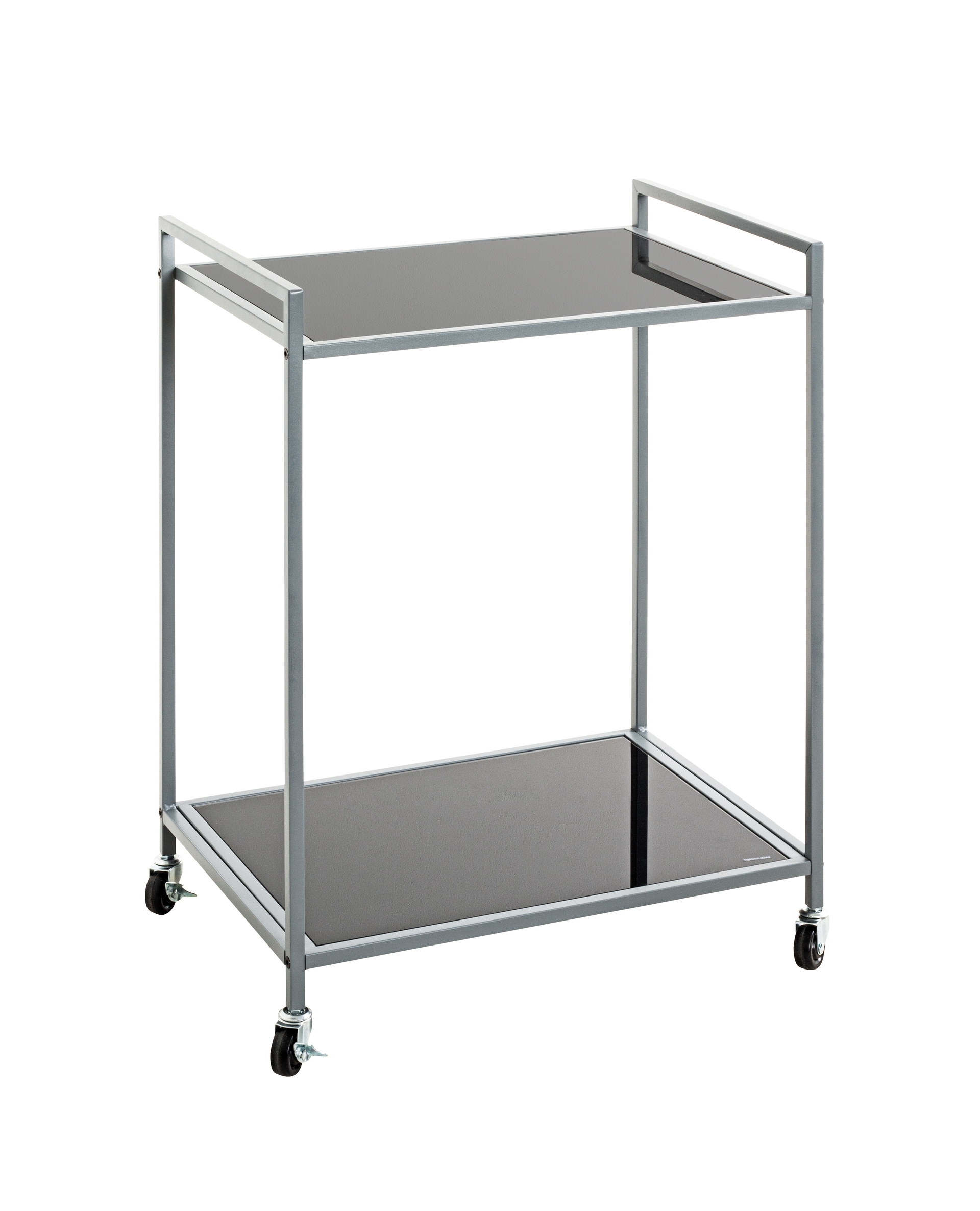 Beistelltisch auf Rollen 50 x 36 cm Glas schwarz lackiert/grau