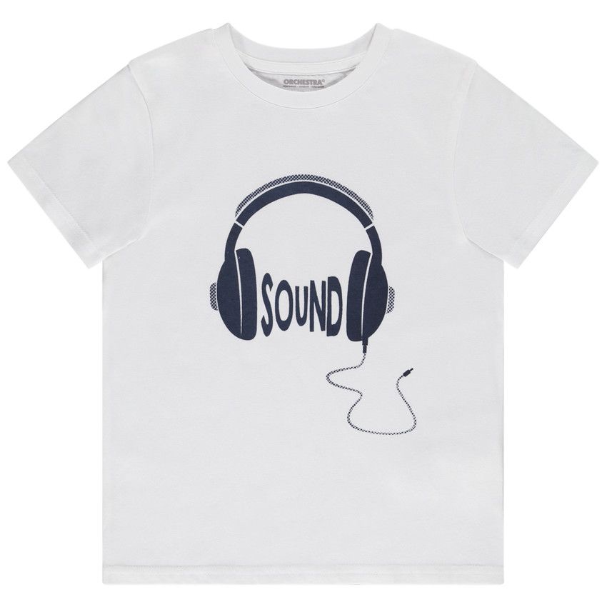 T-shirt manches courtes avec print casque de musique pour garçon - Blanc