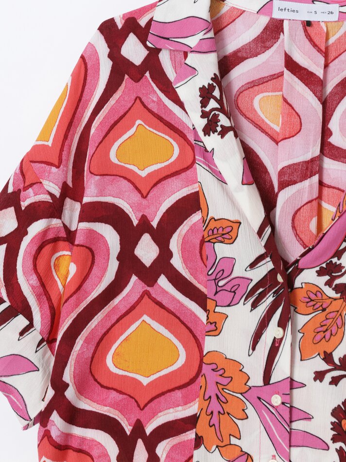 Blusa cropped de algodão com mangas curtas - Tons de rosa