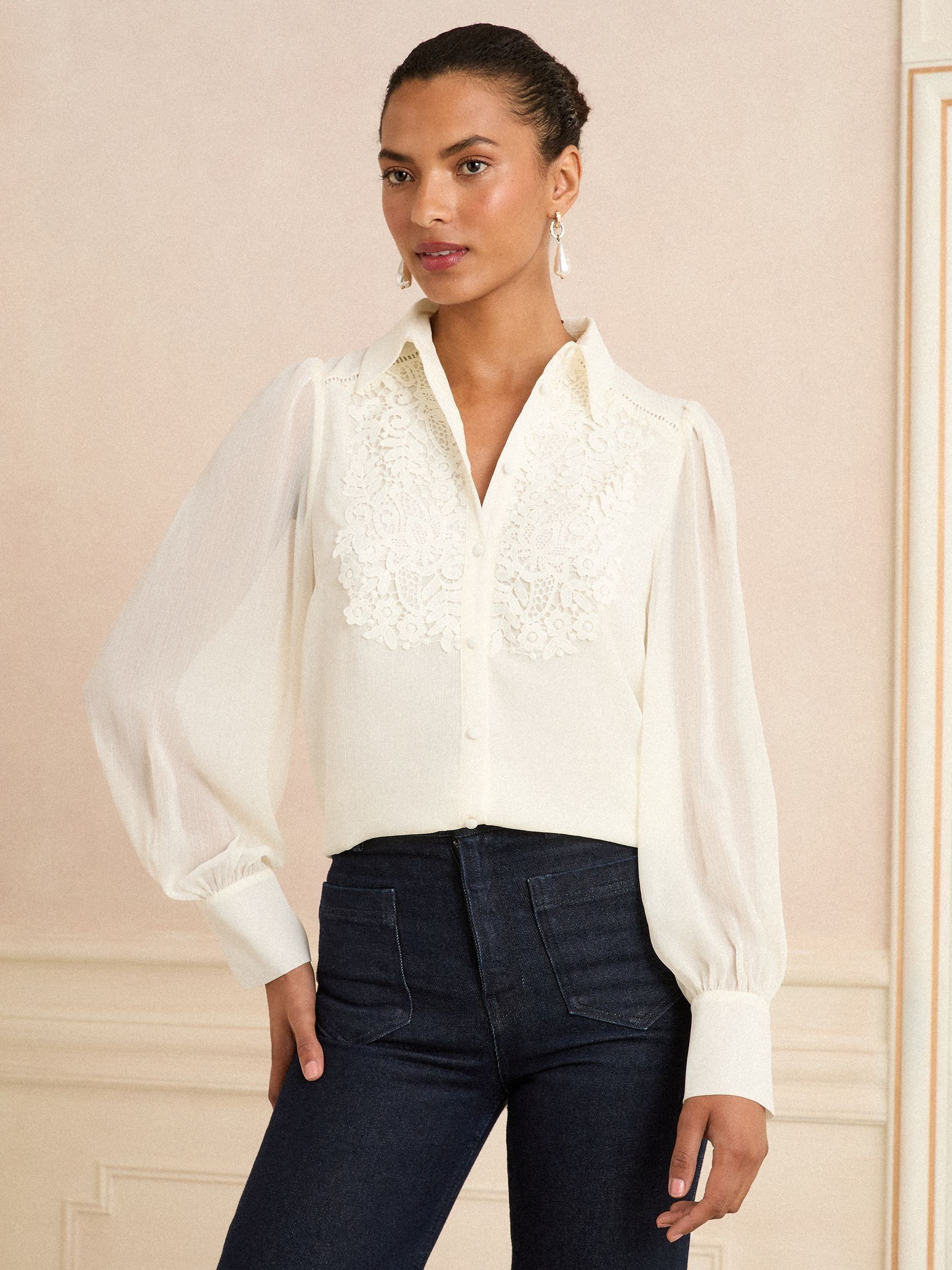 White Ecru Lace - Love & Roses Centre Long Sleeve Shirt