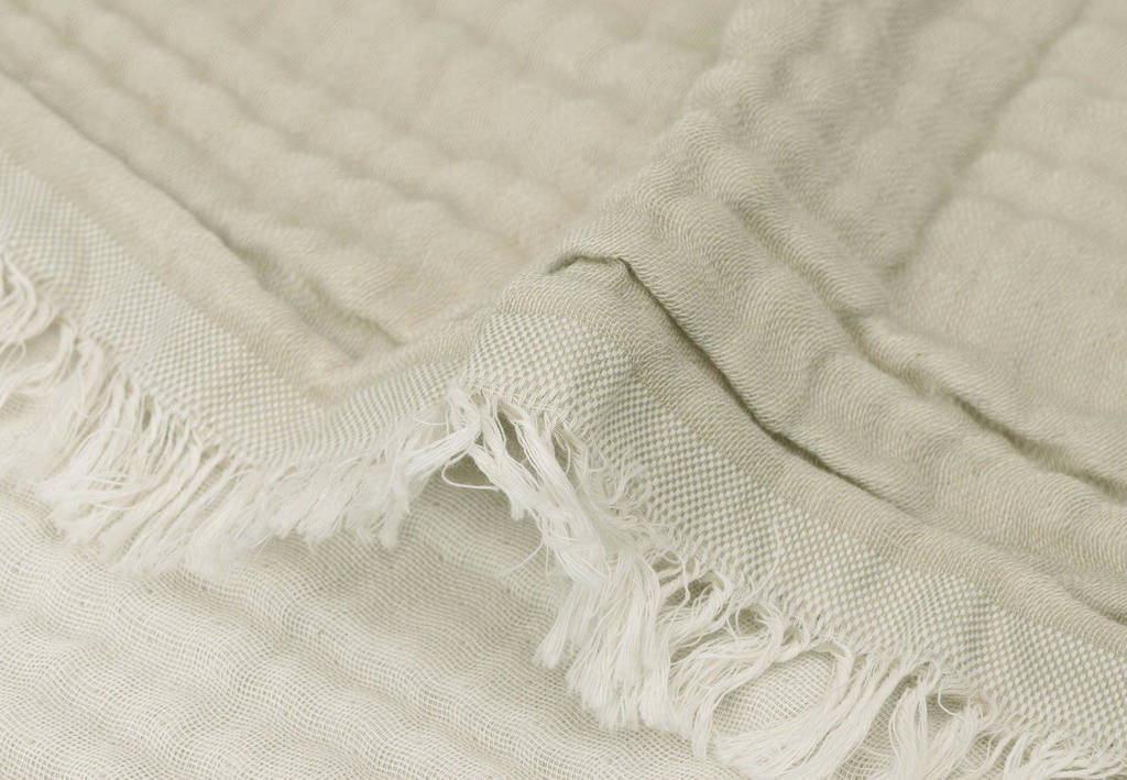 wiegdeken Fringe Olive Green/Ivory