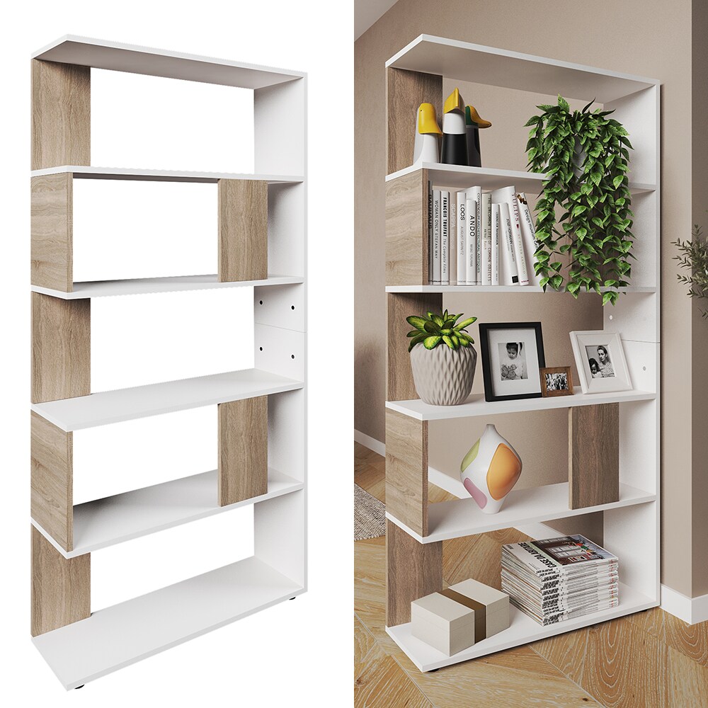 Vicco Raumteiler Bücherregal Standregal Büroregal Regal 5 Fächer Weiß Sonoma