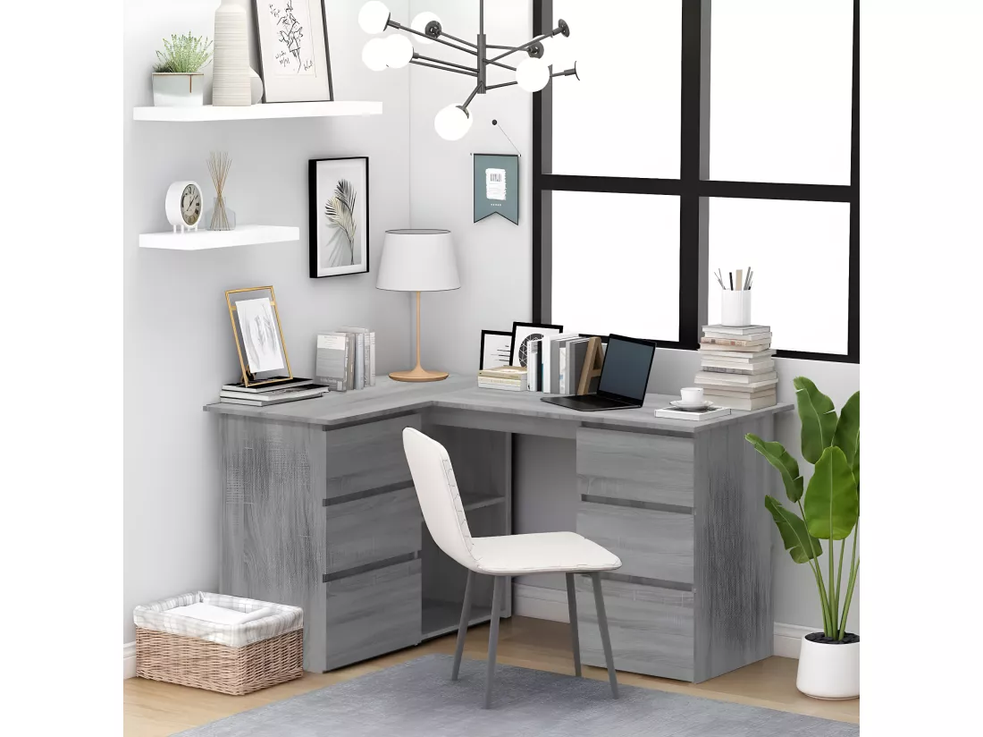 Bureau d'angle Sonoma gris 145x100x76 cm Bois d'ingénierie