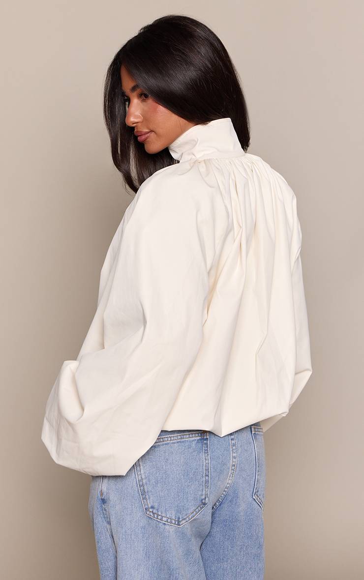 Crème Veste Coupe-vent Petite À Col Plissé Et Ourlet Élastiqué
