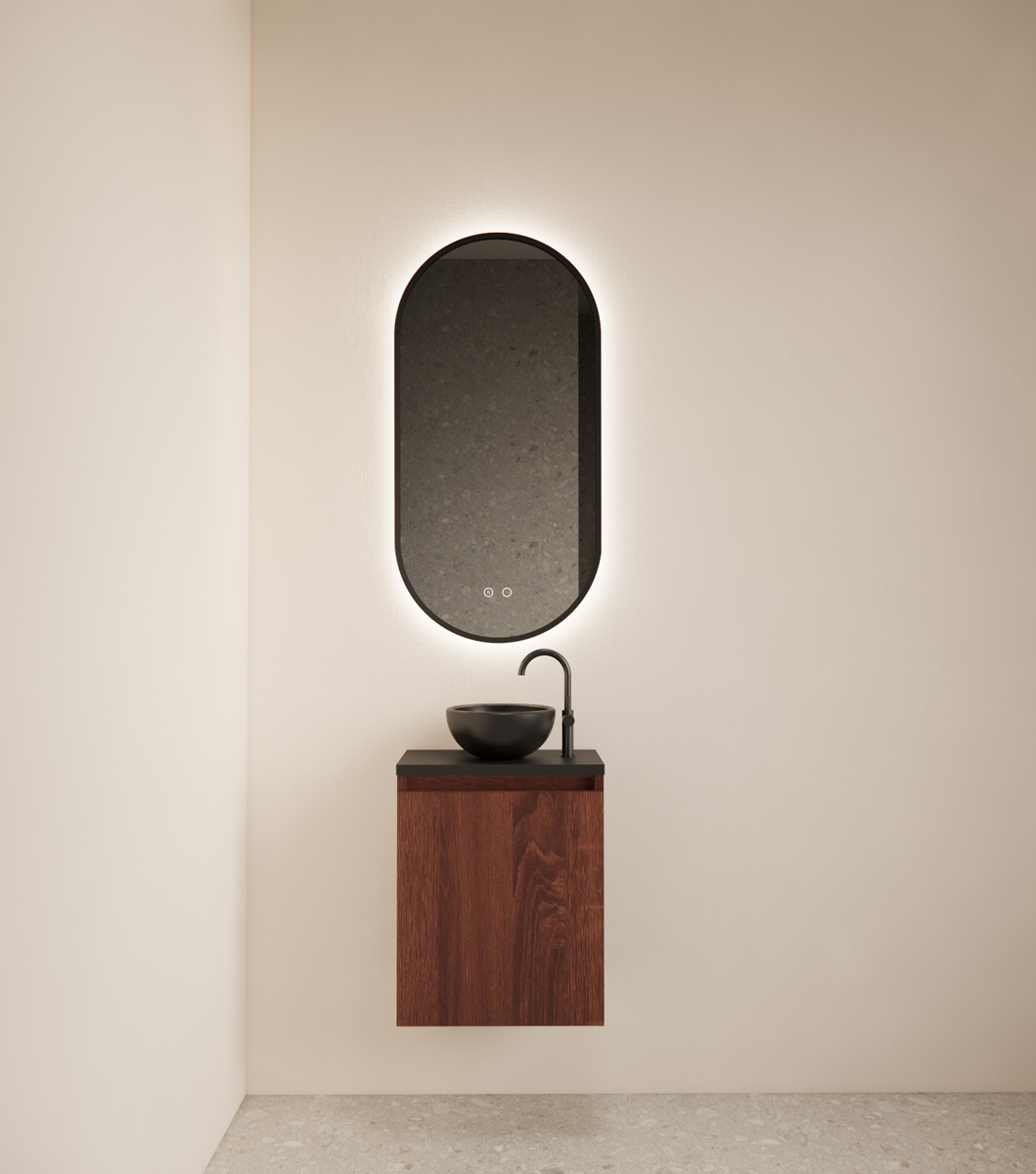 Gliss Design Echo toiletmeubel 40cm choco eiken met toppaneel zwart mat