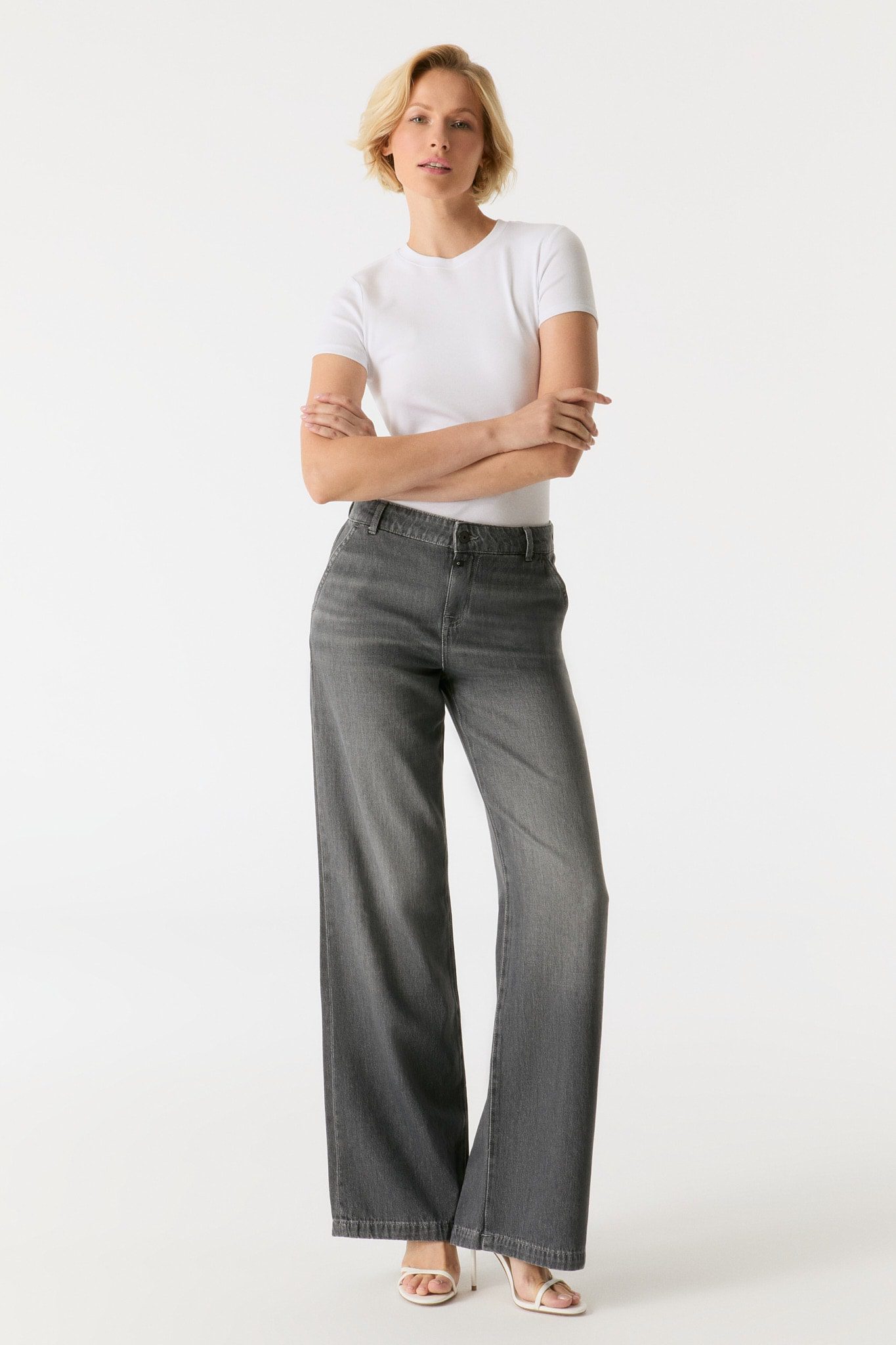 COJ Denim - Maxine Mid Waist Chino Jeans - Smoke Grey