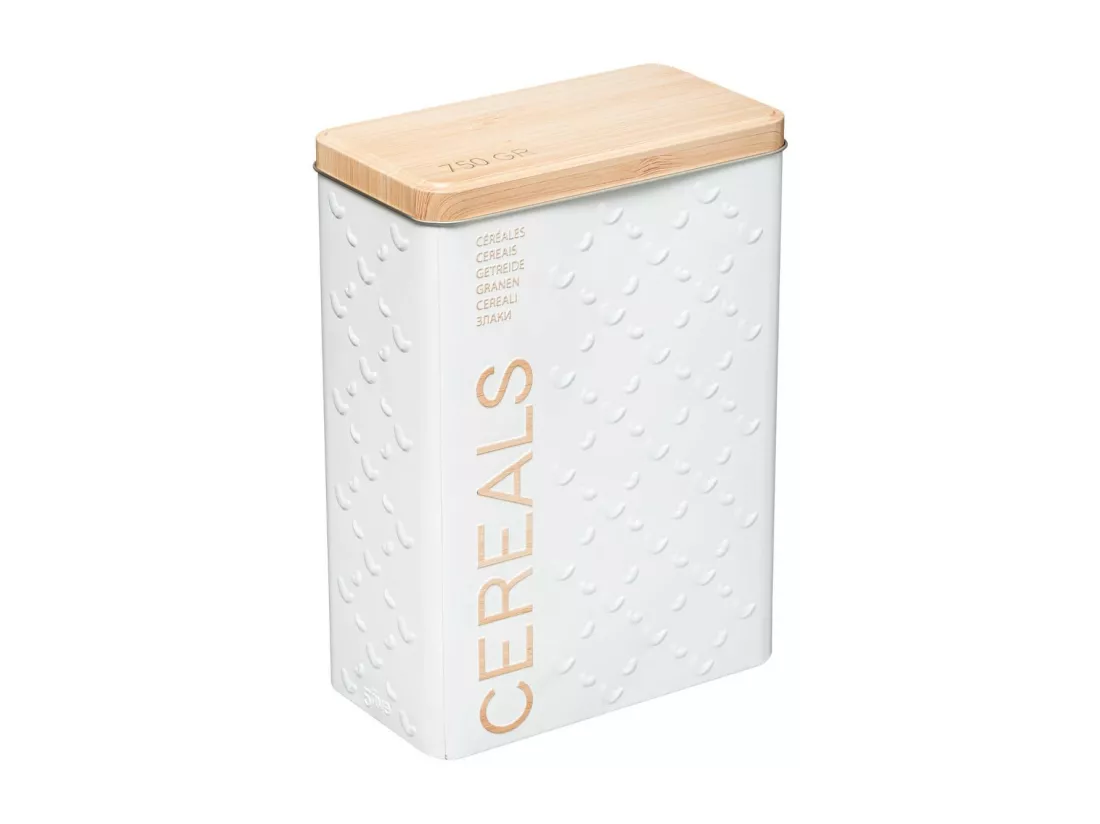 Boîte à céréales en métal Blanc déco Relief Beige