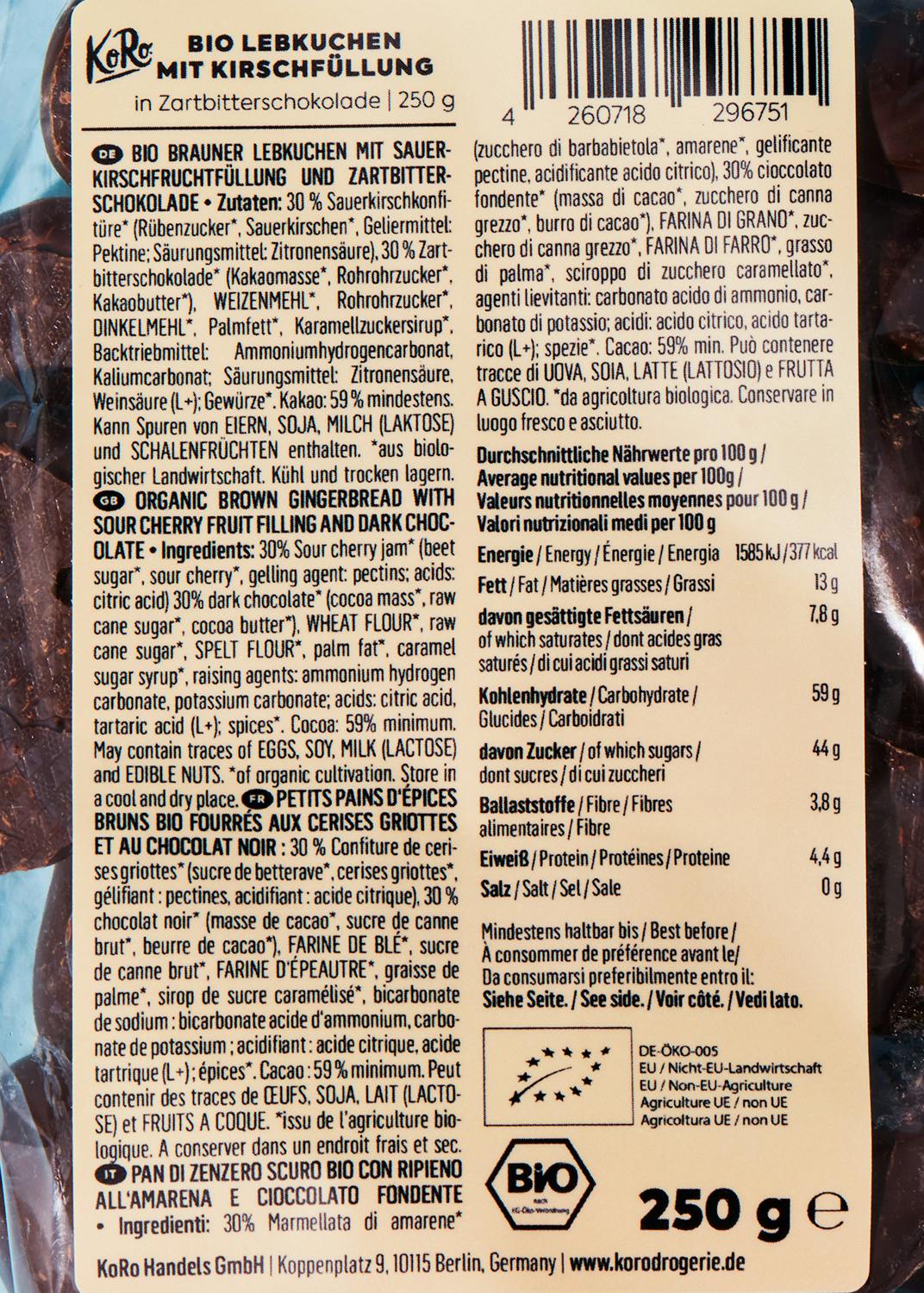 Bio Lebkuchenherzen mit Kirschfüllung 250 g