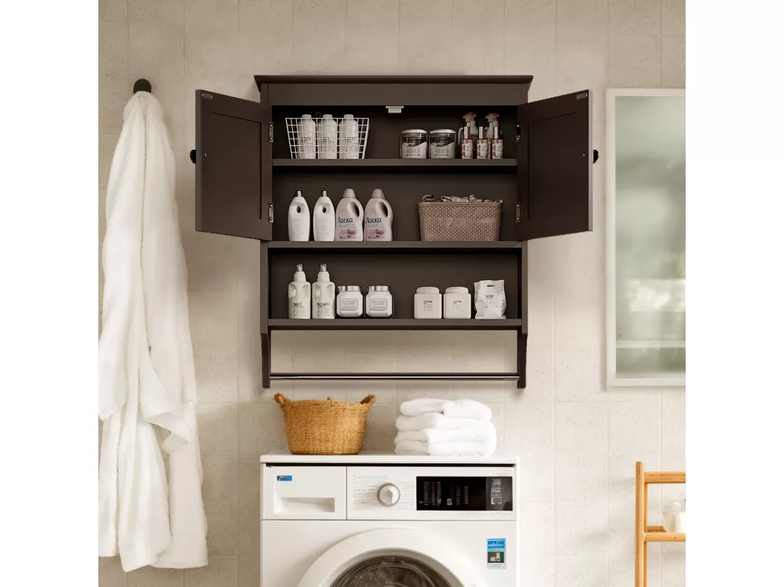 Bealife Meuble de Salle de Bain Mural Marron Foncé avec Étagère à Serviettes