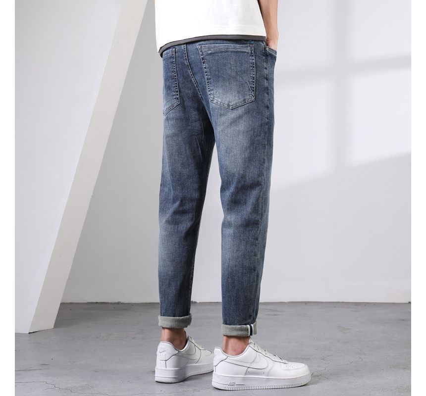 Denimic - Hoge taille gewassen taps toelopende jeans