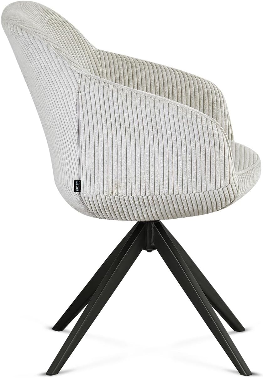 B&D home® Esszimmerstuhl ARVIT drehbar – mit Armlehnen, 360° Drehfunktion, Moderner Cordstoff in hell Grau, Metallgestell schwarz, komfortabel gepolstert
