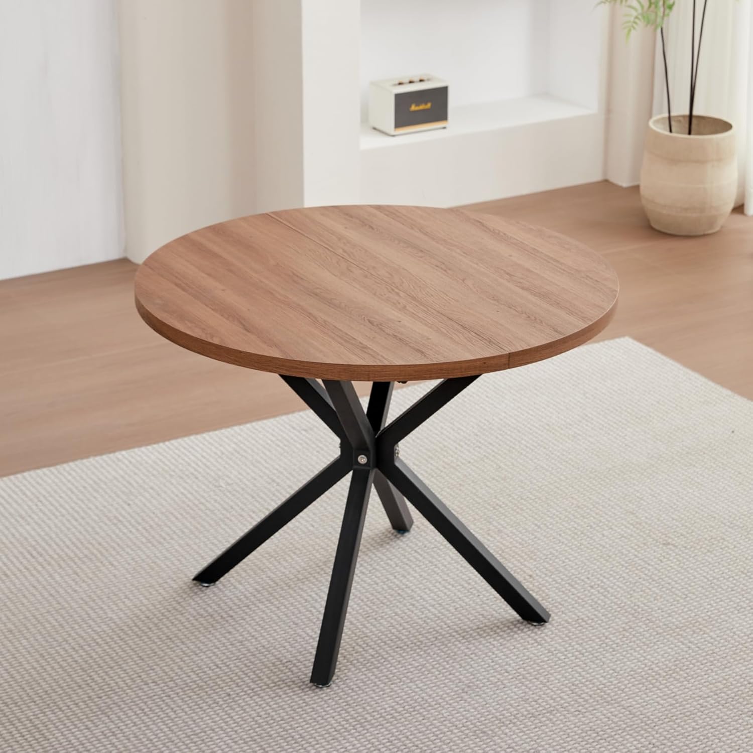 Esstisch und Stuhlset, 100 cm Runder Esstisch und 4 Moderne Leinenstühle, für Esszimmer, Küche, Wohnzimmer (Dunkel+ Mint)