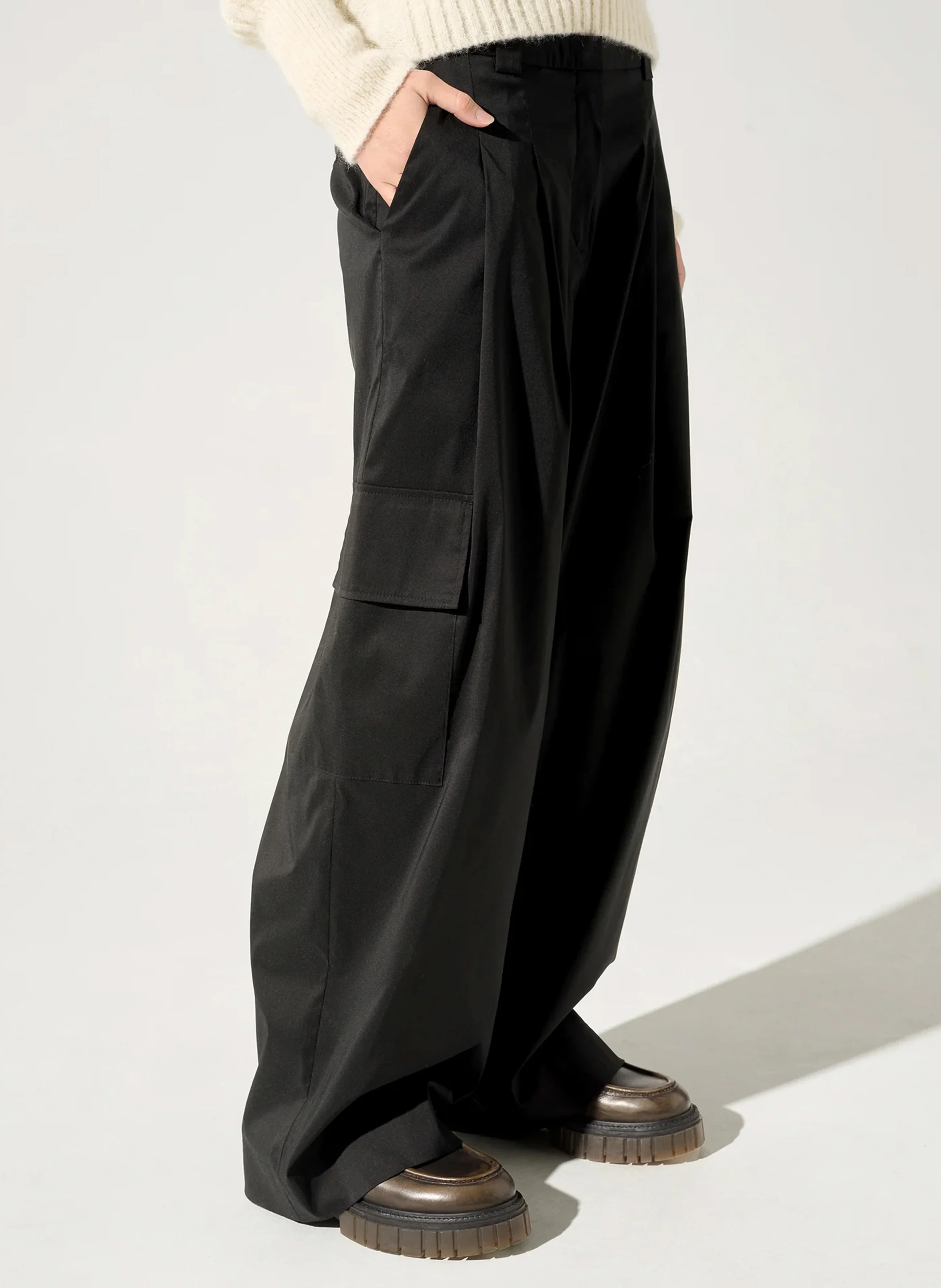 Pantalon large en coton mélangé | Noir