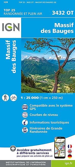 IGN - TOP25 3432OT MASSIF DES BAUGES 1 25 000