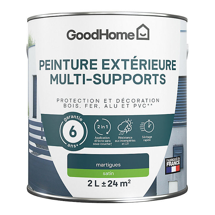 Peinture extérieure multi-supports GoodHome Martig bleu 2L