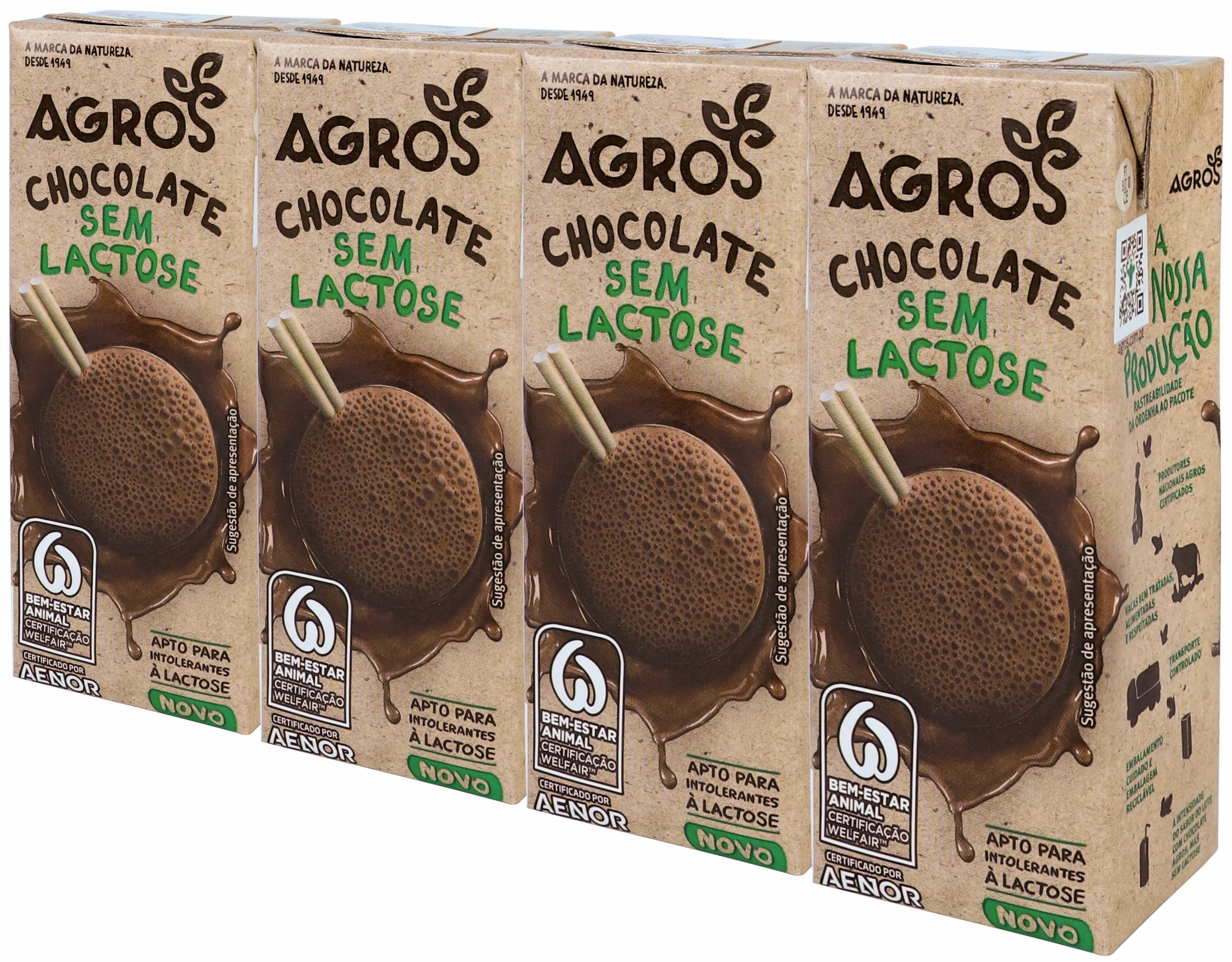 LEITE SEM LACTOSE AGROS CHOCOLATE 4X200ML