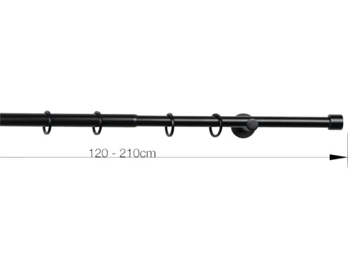 Uitschuifbare gordijnroedeset, Cosy zwart, 120-210 cm, Ø 16/19 mm