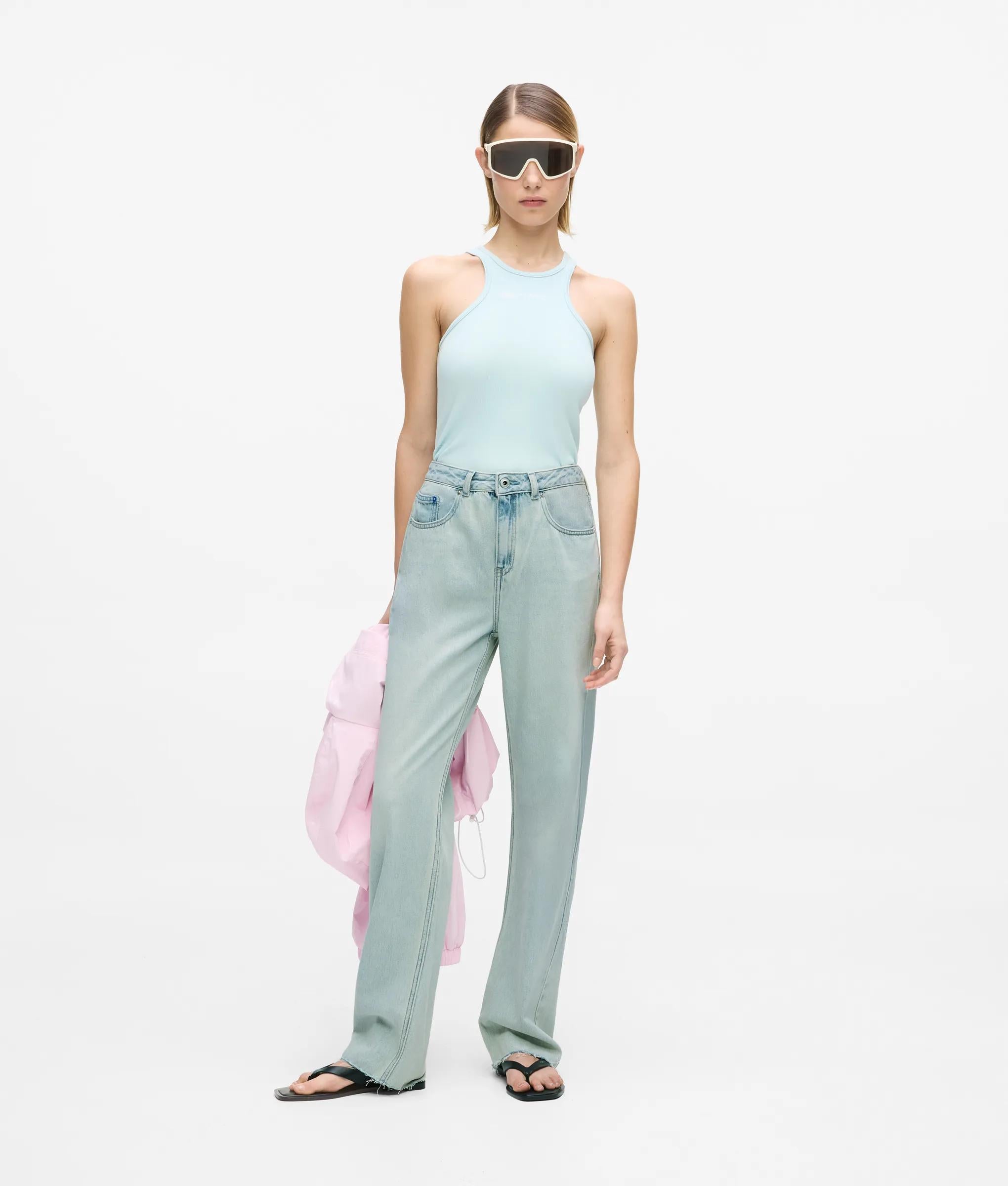 Lichtblauwe rechte jeans met hoge taille