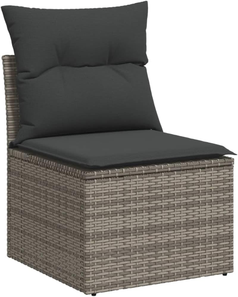Gartenmöbel-Set 7-teilig mit grauen Kissen aus Polyrattan Terrassenmöbel Set für den Außenbereich geeignet für Hof und Terrasse