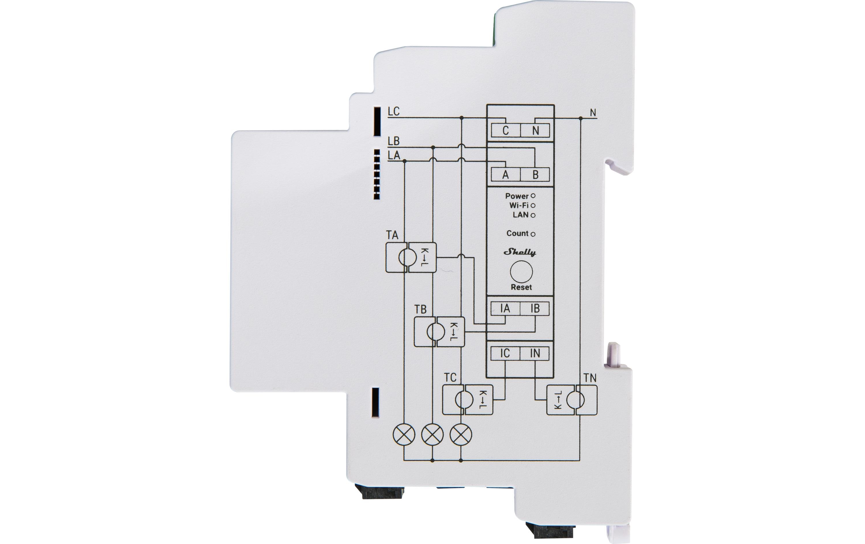 Shelly Pro 3EM Dreiphasen-Energiezähler<br>LAN und WLAN Leistungsmessgerät mit Shelly Pro AddOn Schnittstelle