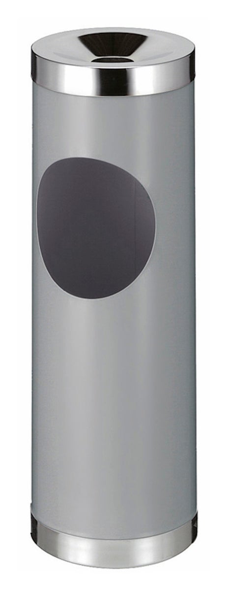 PROREGAL Ronde metalen combinatie-asbak met ovale opening, 30 liter, HxØ 72 x 24 cm, grijs