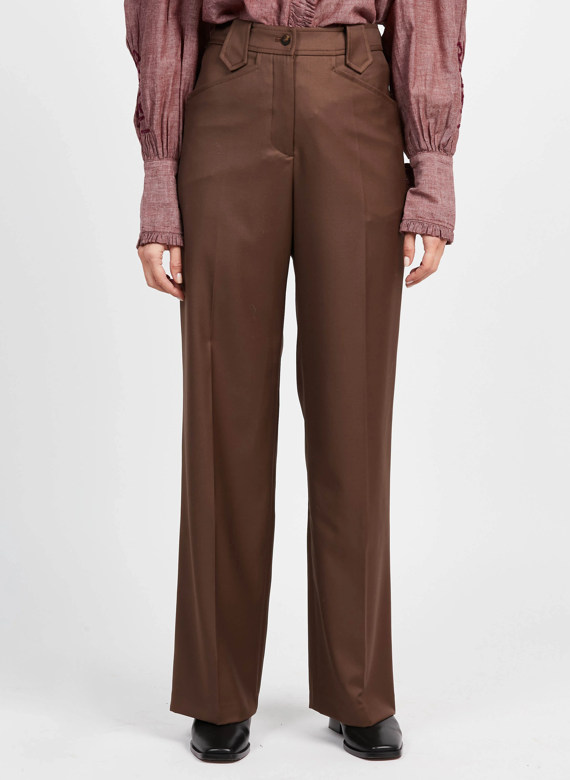DREW - Pantalon en gabardine de laine | Marron
