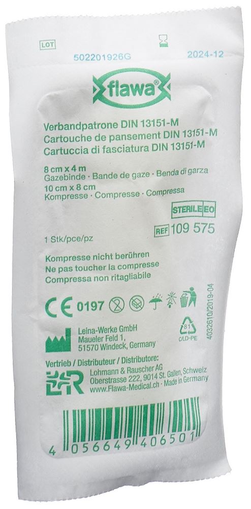 FLAWA Verbandpatrone<br>1 Stück, 8x10cm+8cmx4m, steril