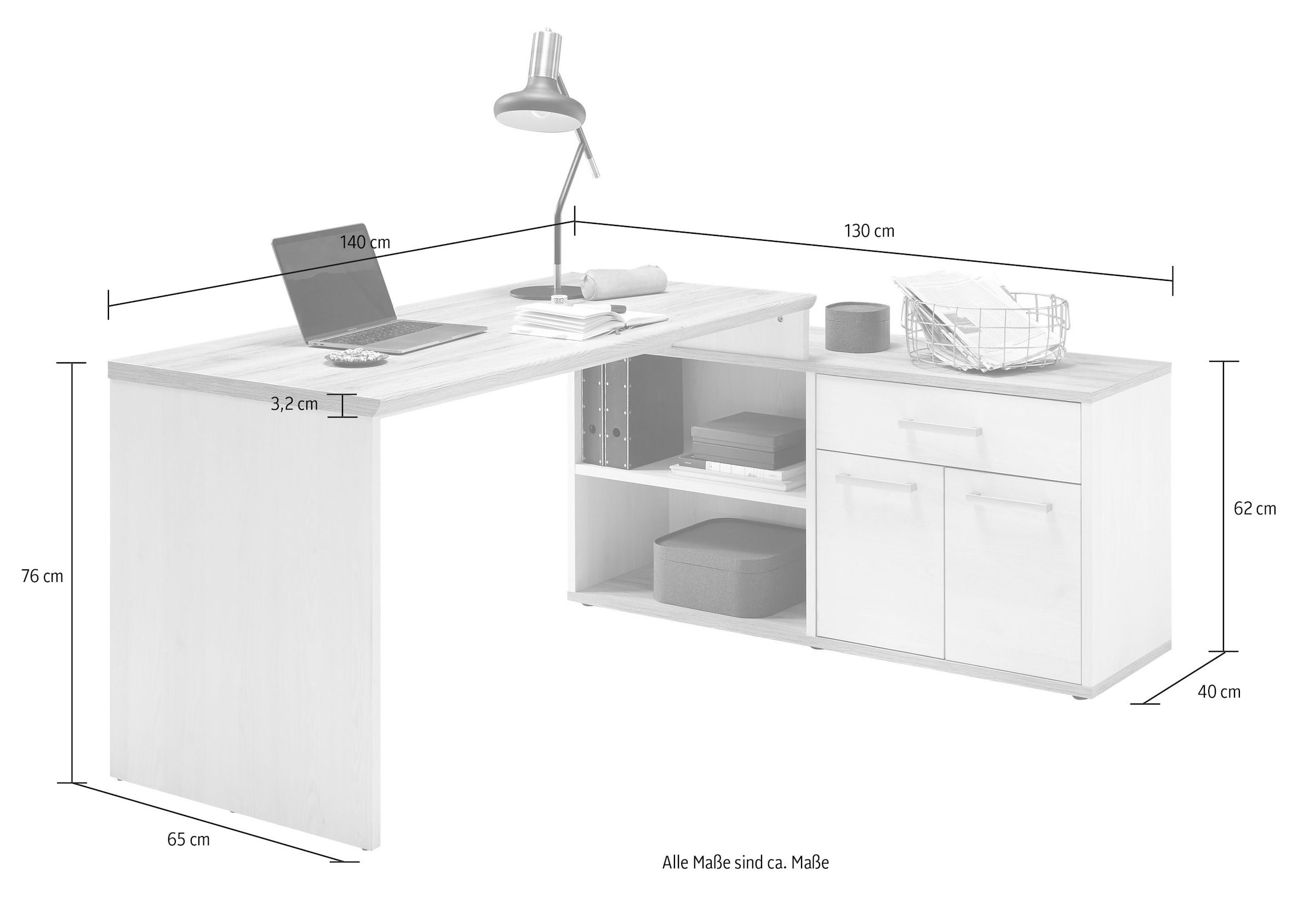 BEGA OFFICE Eckschreibtisch »Romance« im Landhaustil, mit Sideboard, 140x130 cm