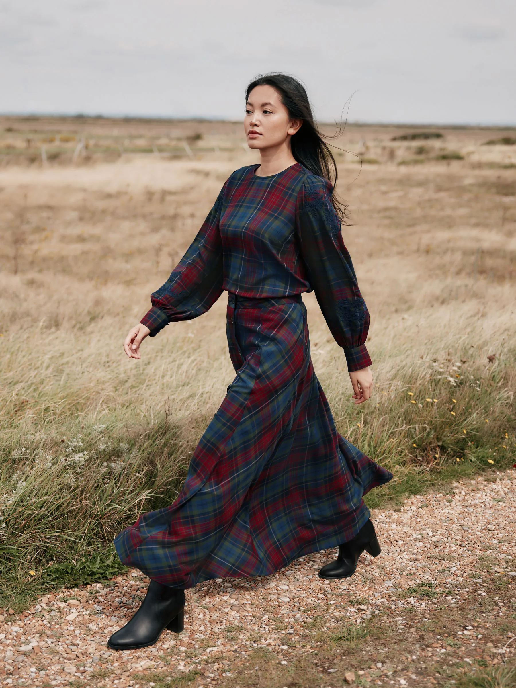 Laura Ashley Check Co-ord Blouse with Embroidery