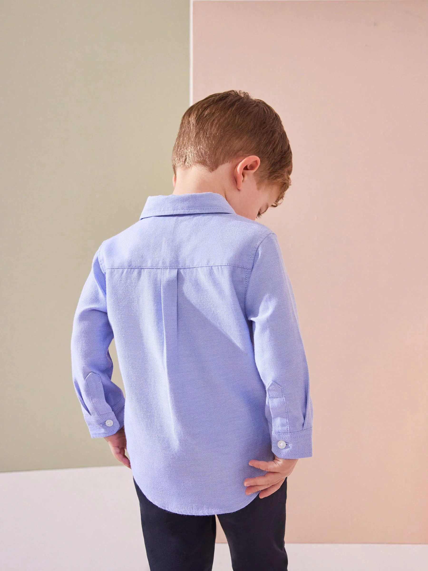 Blauw met figuurtjes - Oxford-overhemd met lange mouwen (3 mnd-7 jr)