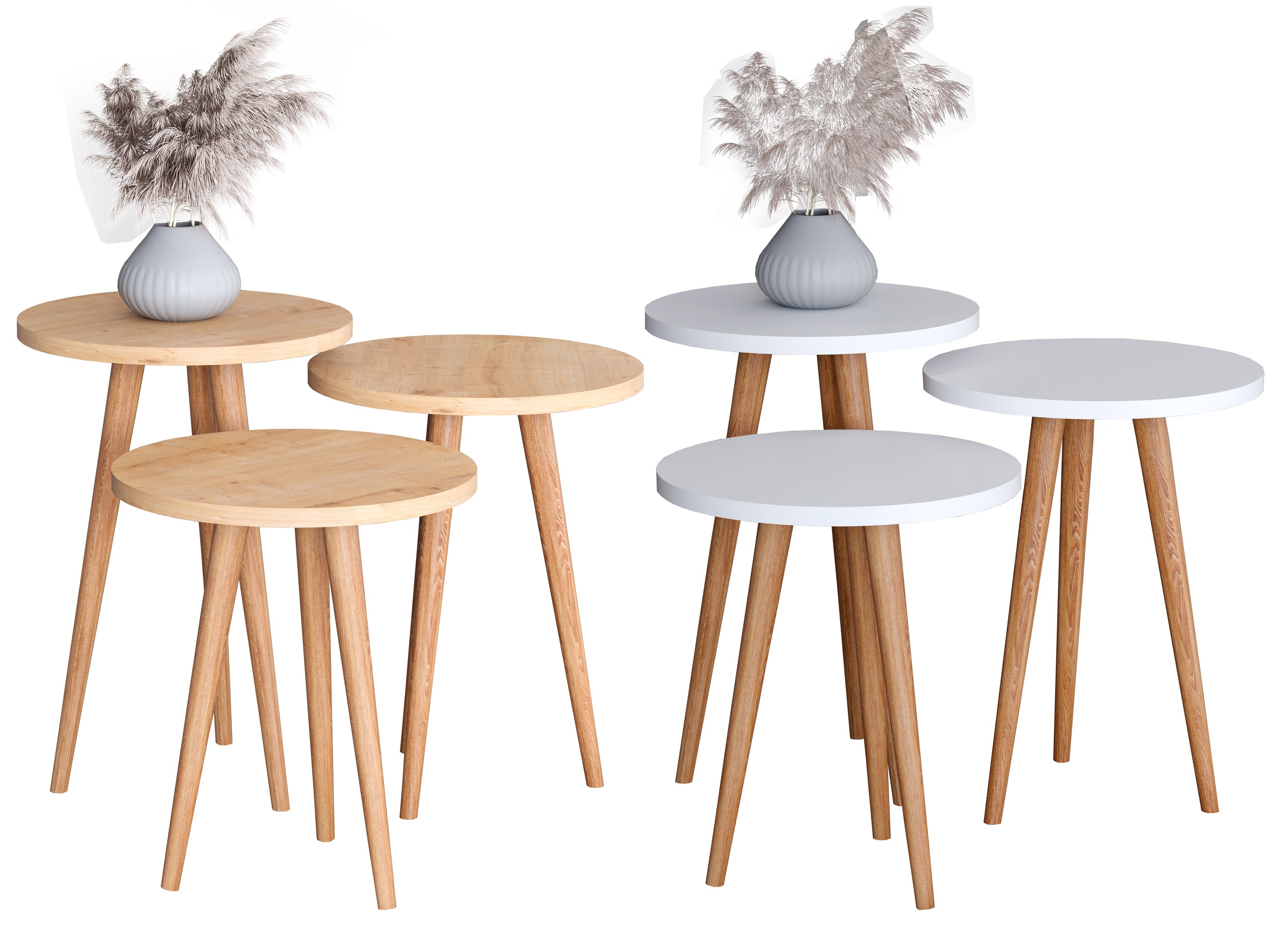 VCM 3 tlg. Set Holz rund Beistelltisch Couchtisch Sofatisch Wohnzimmertisch Barilo
