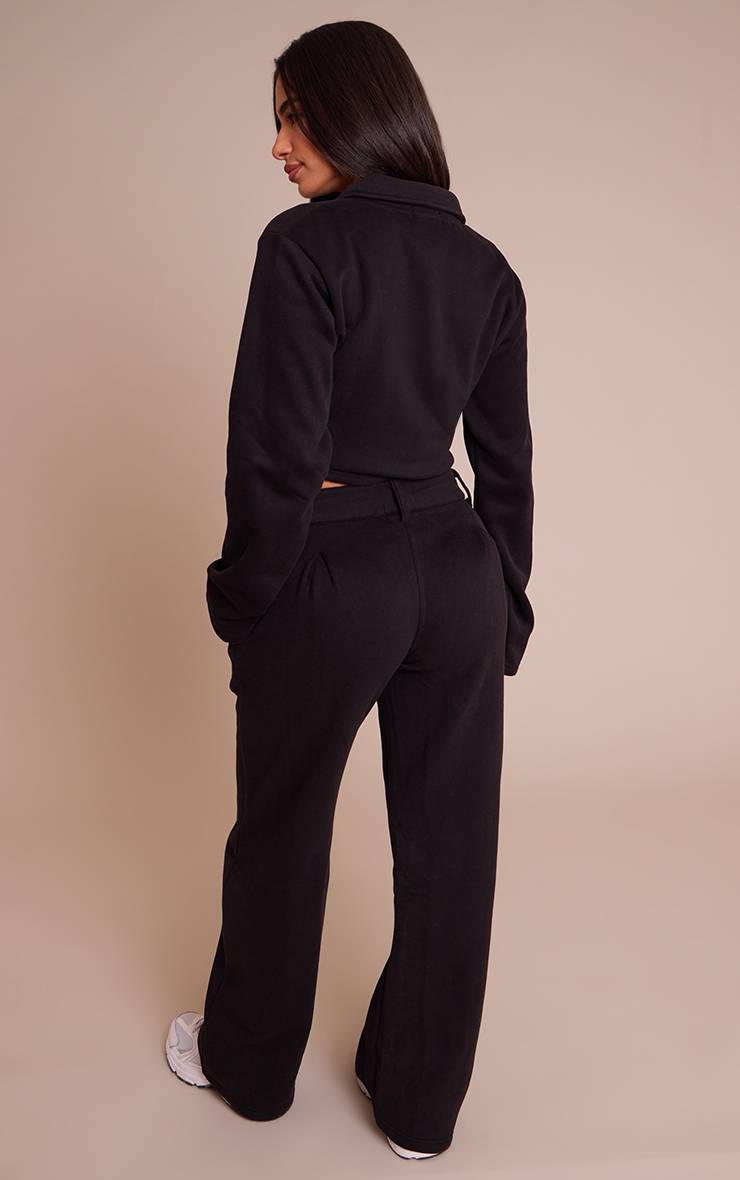 Noir Jogging Petite Taille À Jambes Larges Avec Détails De Coutures Ajustées
