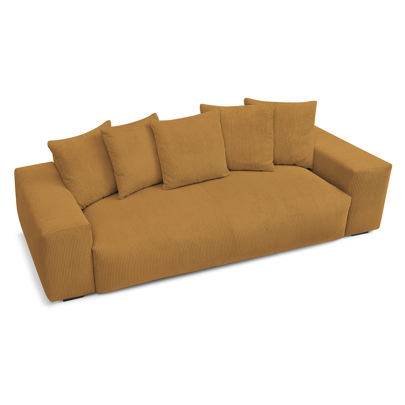 Bobochic Canapé droit fixe 3 places ultra moelleux voltaire velours côtelé jaune - 280x124x75 cm