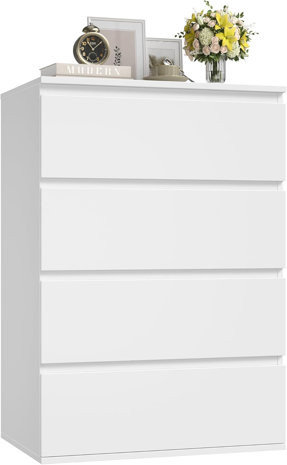 FOREHILL Kommode mit 4 Schubladen in Weiß, Schubladenschrank Sideboard für Schlafzimmer Flur Wohnzimmer