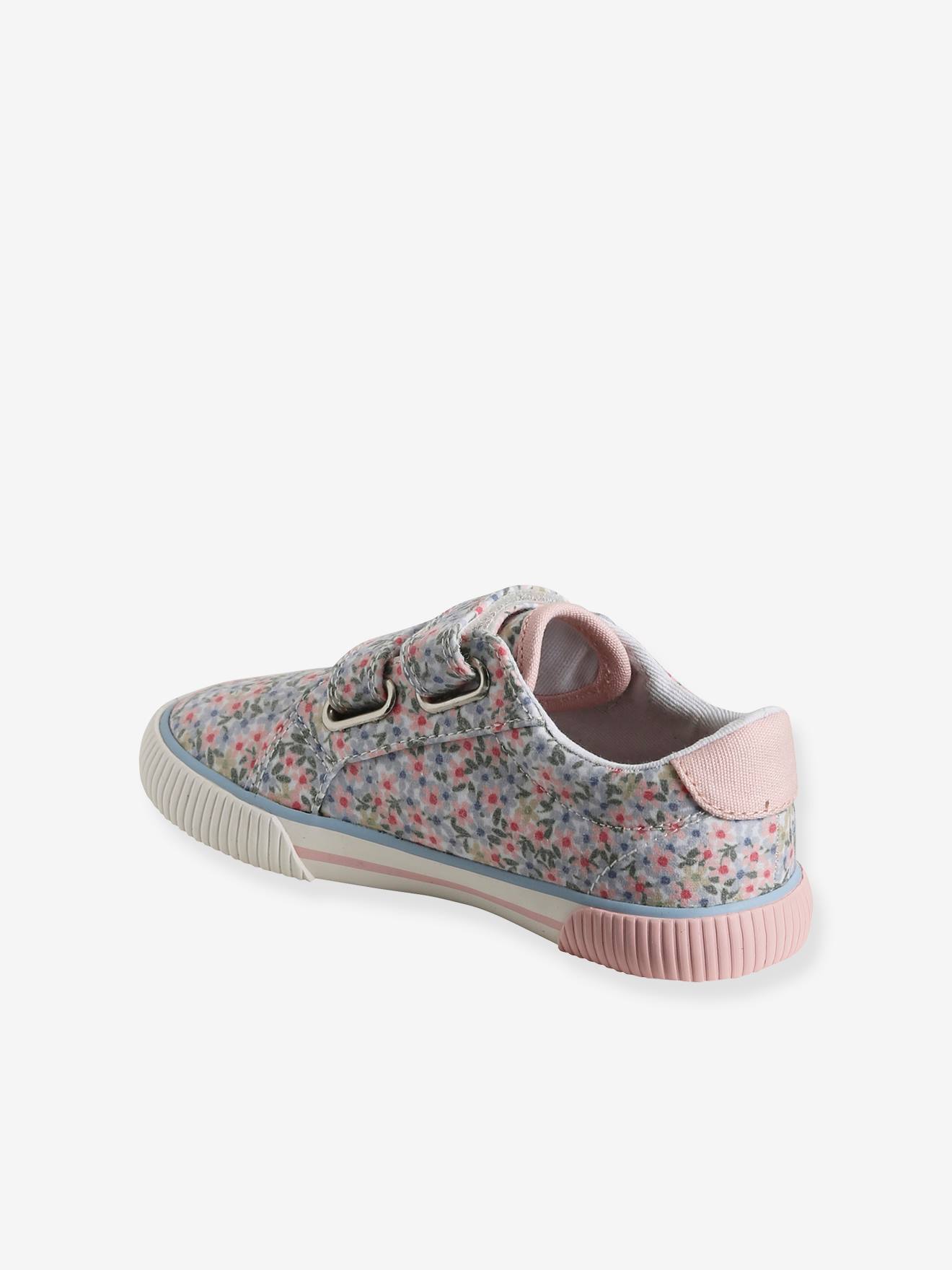 Tênis infantil de lona com fecho de velcro rosa