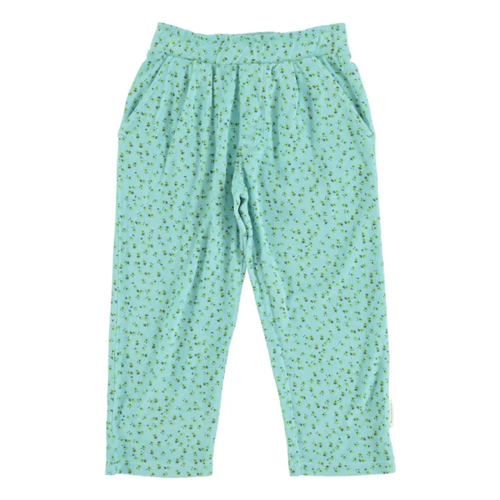 Piupiuchick Pantalon Eponge Fleur Coton Bio | Bleu ciel