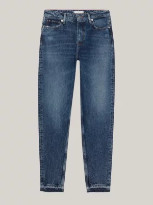 Calça jeans Gramercy de cintura alta, corte afunilado e barra desfiada.