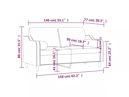 Canapé 2 places avec oreillers jaune clair 140 cm tissu