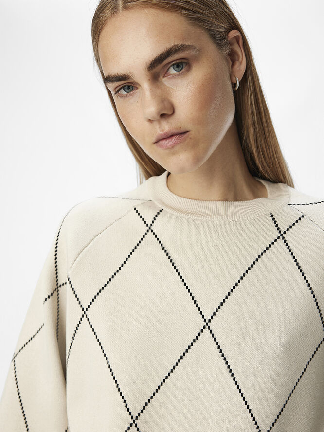 Object OBJESTER LS KNIT TOP AOP NOOS Sandshell/black big check col