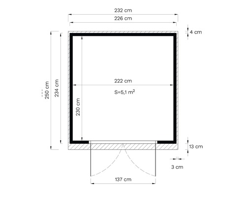Bertilo Woodline tuinhuis met lessenaarsdak en vloer, 226 x 240 cm, natuurlijke afwerking