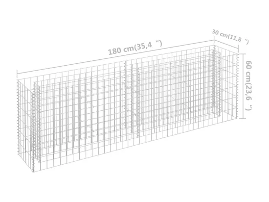 Lit surélevé à gabion Acier galvanisé 180x30x60 cm