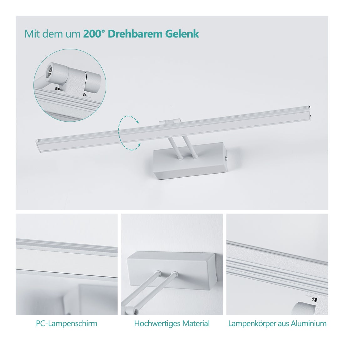 EMKE LED-spiegellamp, badkamerspiegellamp, 40 cm, 200° draaibaar, LED-badkamerspiegellamp, spiegelkastverlichting, 4200K, IP44, kastverlichting (wit)