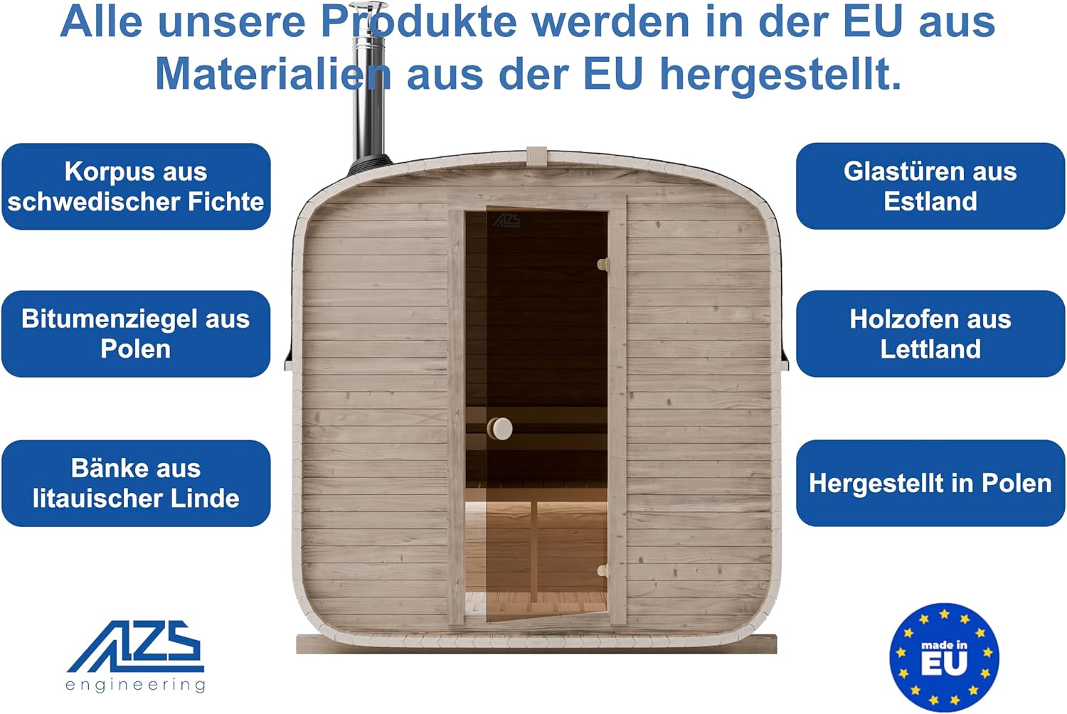 1QL Fasssauna Gartensaunas Garten Outdoor Sauna aus Fichtenholz – Verschiedene Größen (3–4 Personen) – mit Holzofen ETNA